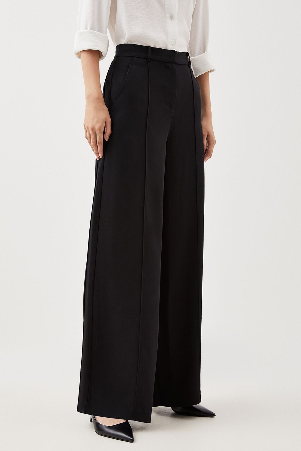 KarenMillen Petite Premium Woven Viscose Crepe Wide Leg Trouser