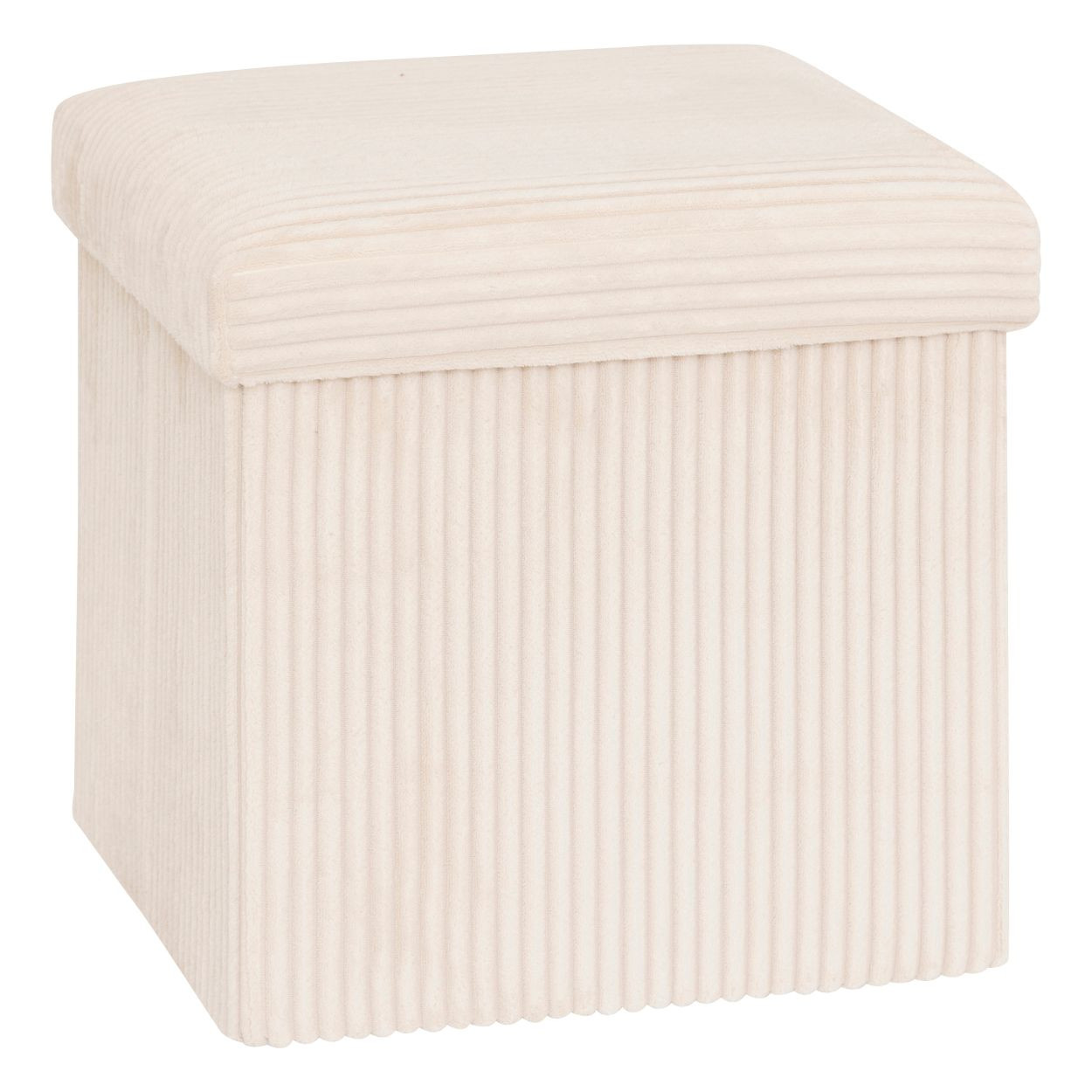 Pufa Arum tapicerowana kremowa 38x38 cm schowek prążki
