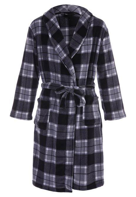 Mens Grey Check Shawl Collar Dressing Gown
