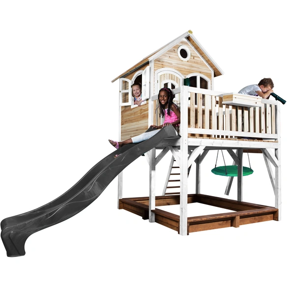 Kinderspielhaus »Liam«, BxHxT: 613 x 291 x 277 cm, Holz, braun/weiß/grau