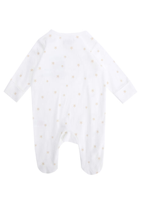 Baby Unisex White Cotton Bear Sleepsuit