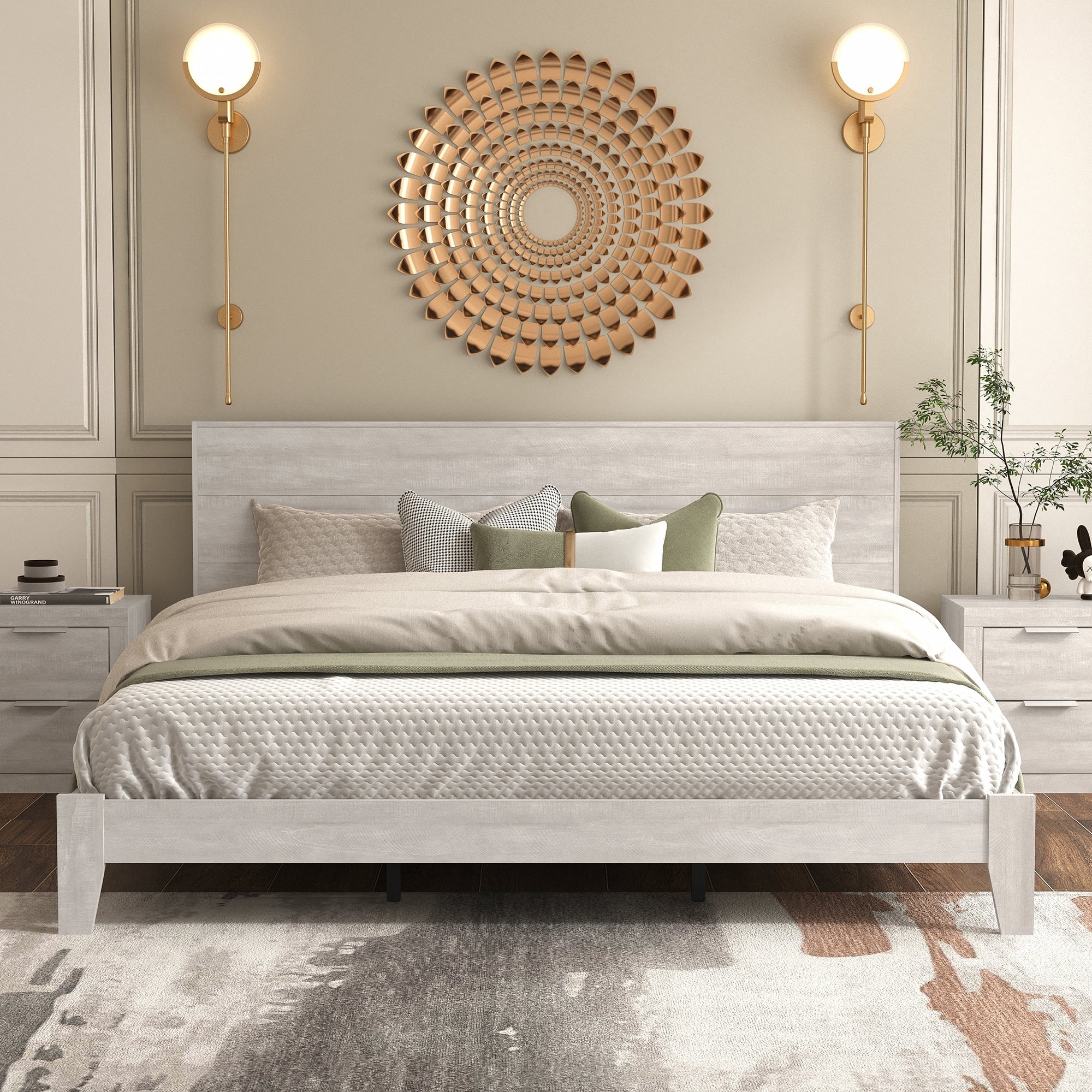 GALANO Layton Wood Frame King Platform Platform Bed with Headboard