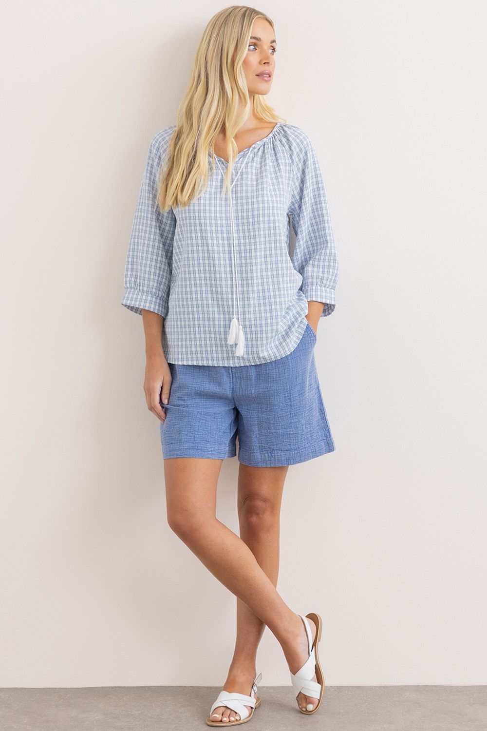 Klass. Checked Seersucker Top