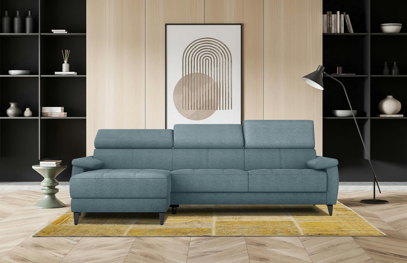 TAUNUS - Canapé d'angle gauche 4 places bleu clair