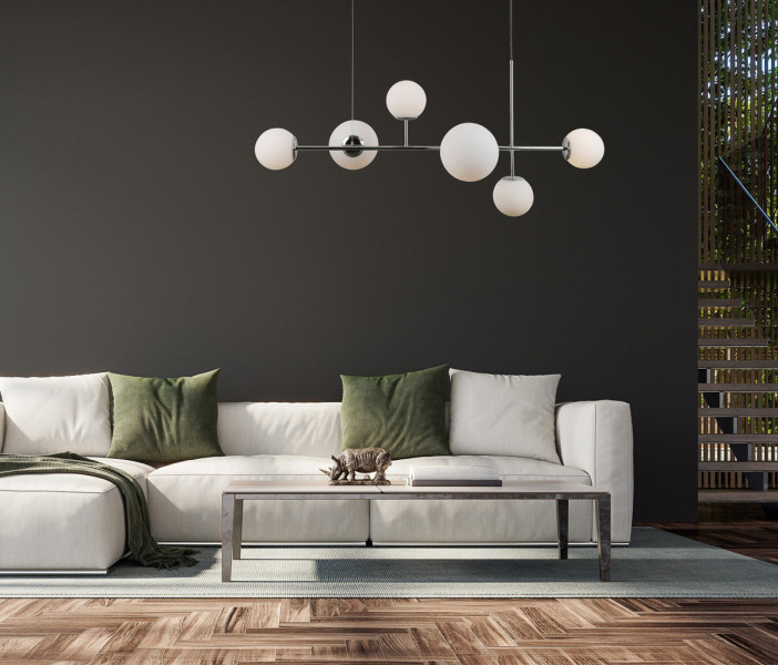 Lampa wisząca chromowana biała Vailante 6xE14x5W wym: 110x115x54 cm Italux
