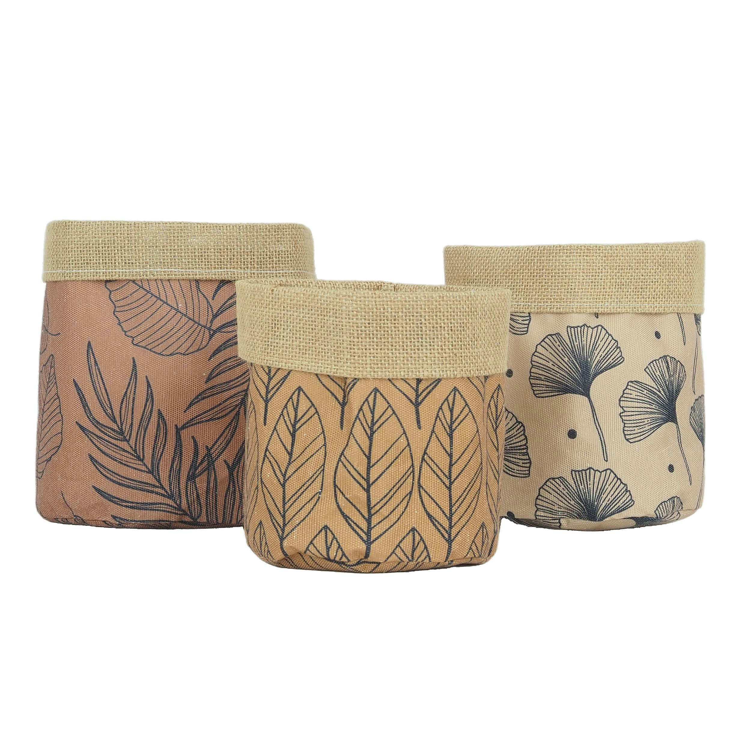- Cache-pots en tissu et jute 20cm lot de 3