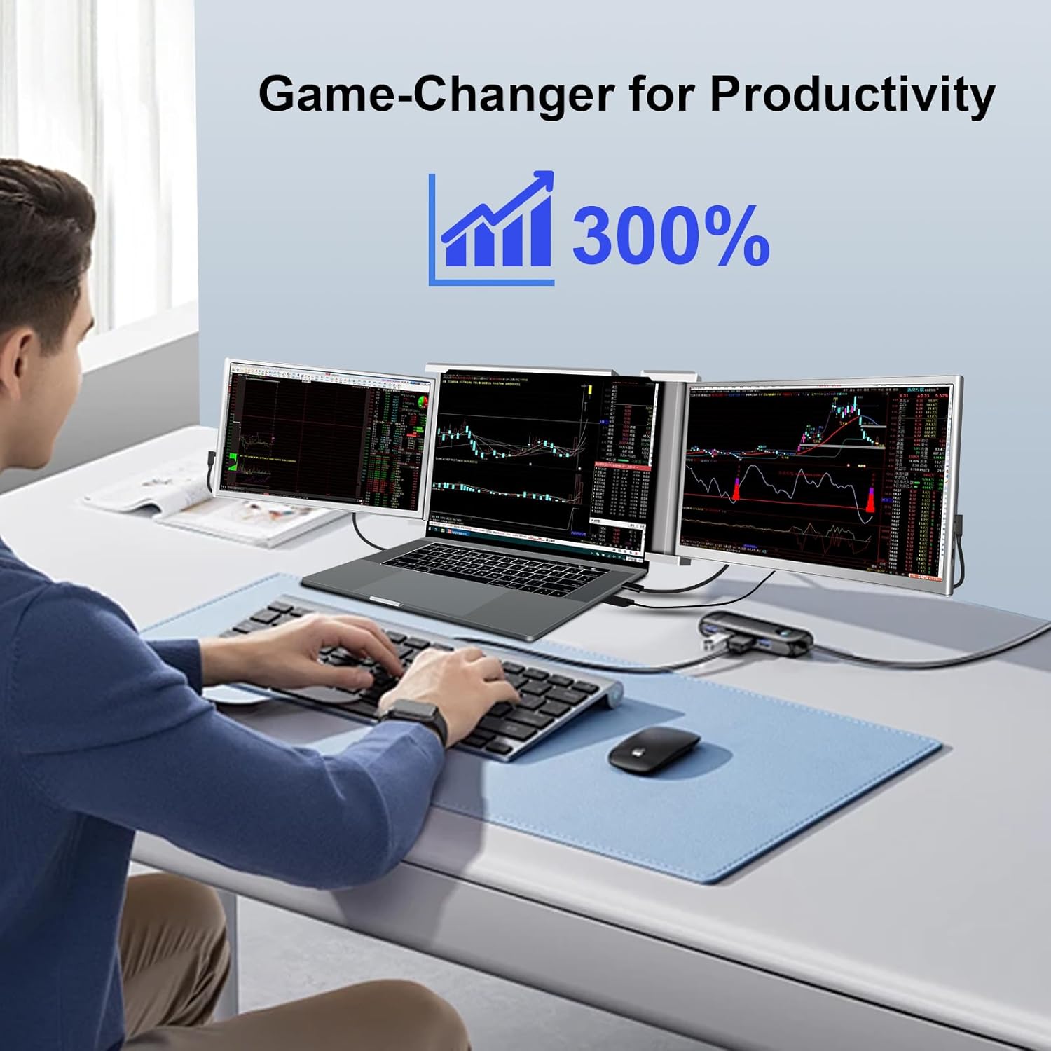 YUTOO Laptop Screen Extender  14 Portable Triple Monitor for Laptops 315° Rotate| Plug and Play| 1080P| FHD  Laptop Monitor Extender for 13.5~16.5 Laptops  HDMI/USB-A/Type-C for Mac/Wins/Android/Dex