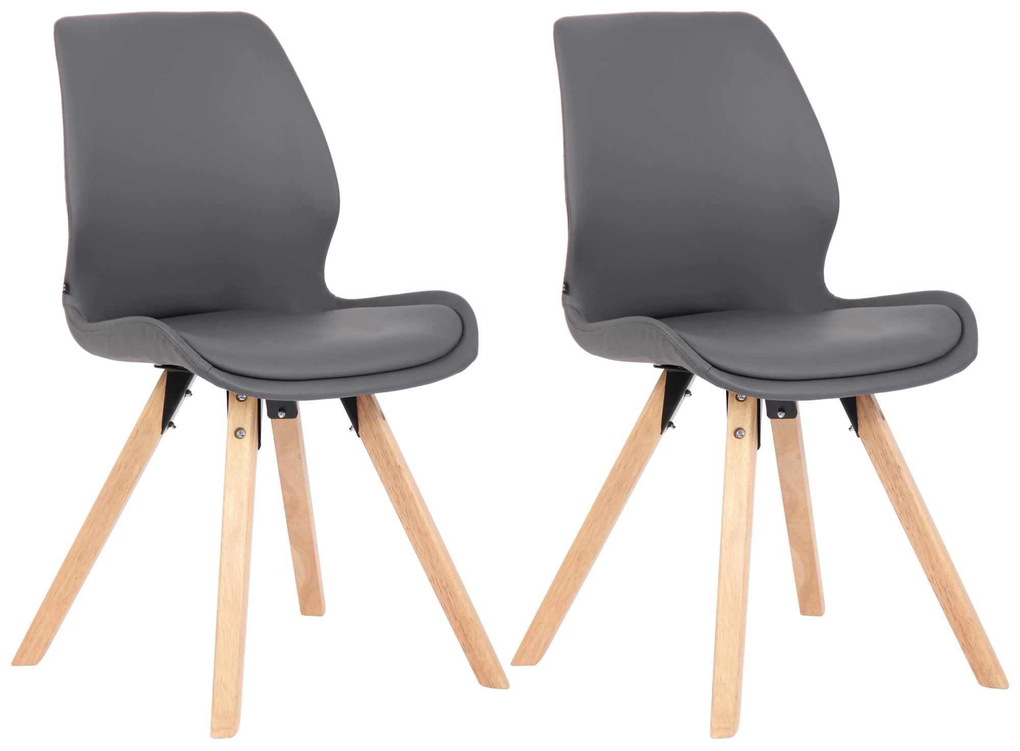 LUNA - Lot 2 chaises avec pieds en bois assise en similicuir Gris