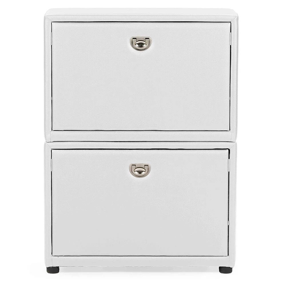 Baxton Studio Petito Contemporary 2-tier White Faux Leather Upholstered Shoe Cabinet