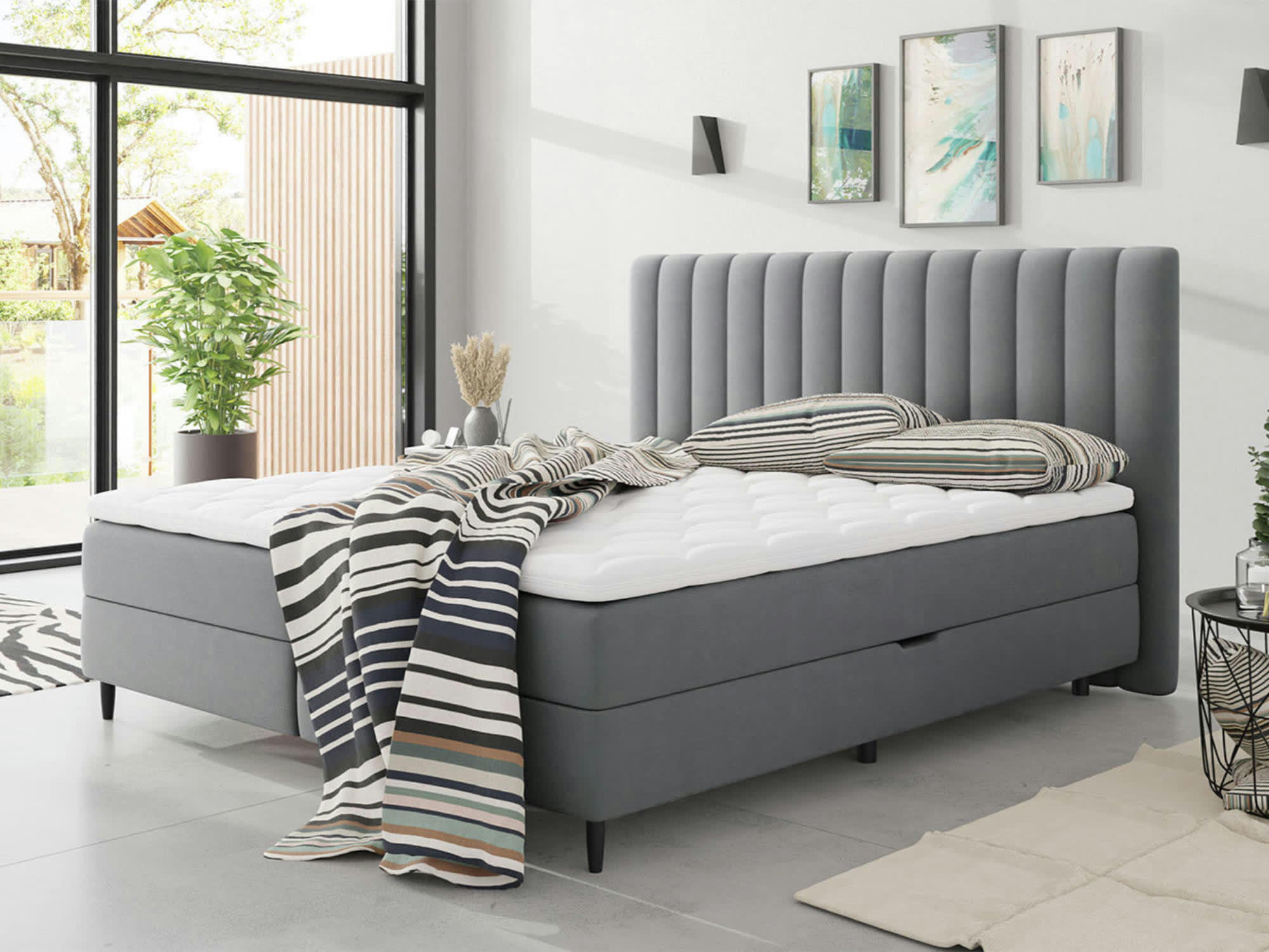 MARIA - Lit boxspring en Velours 180x200 gris