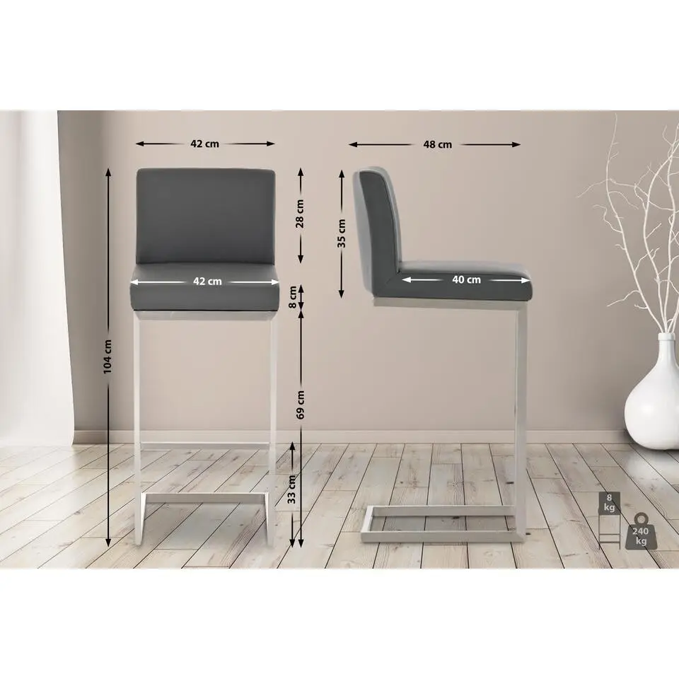 CLP Set van 2 Barkruk Paros Kunstleer - grijs