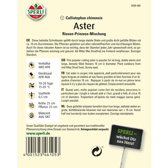 Aster »Riesen-Prinzess-Mischung«, einjährig, langstielige Schnittaster, Höhe 70-80 cm