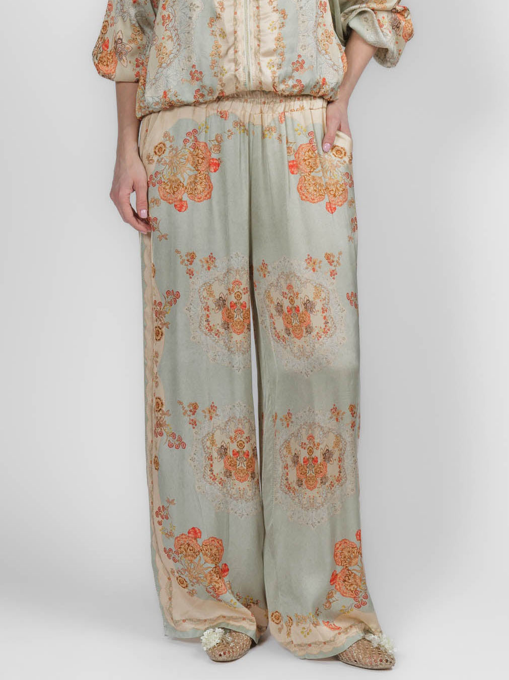 Retro Paisley Print Wide-Leg Pants