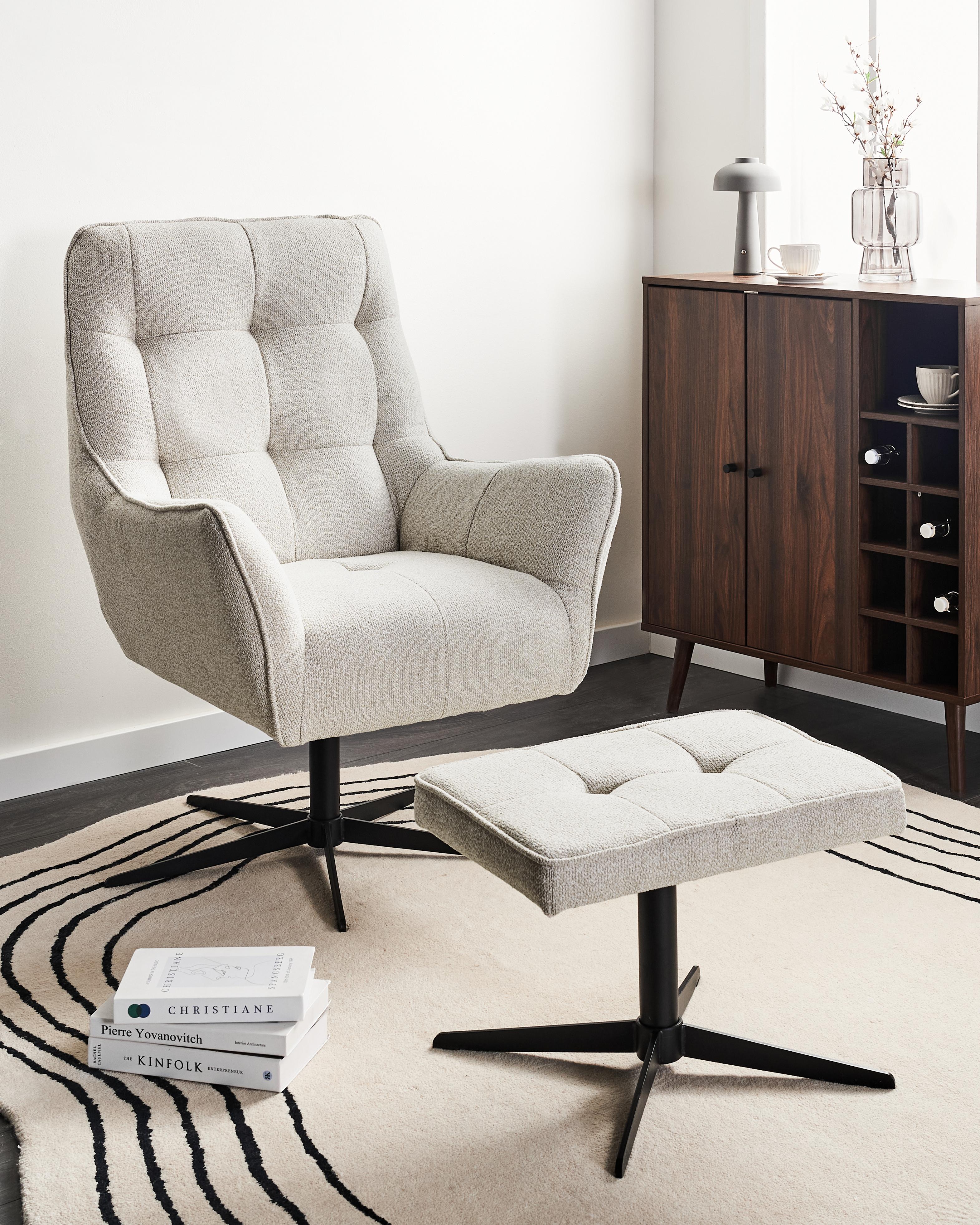 Swivel Armchair MOLLE II with Footstool Fabric Light Beige