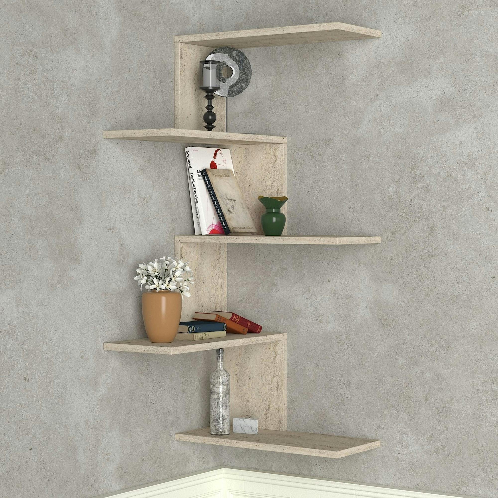 Etagère murale d'angle design effet travertin MARFA