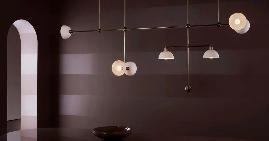 Mid-Century Modern 7-Light Mobile Trapeze Chandelier, High Ceiling Light