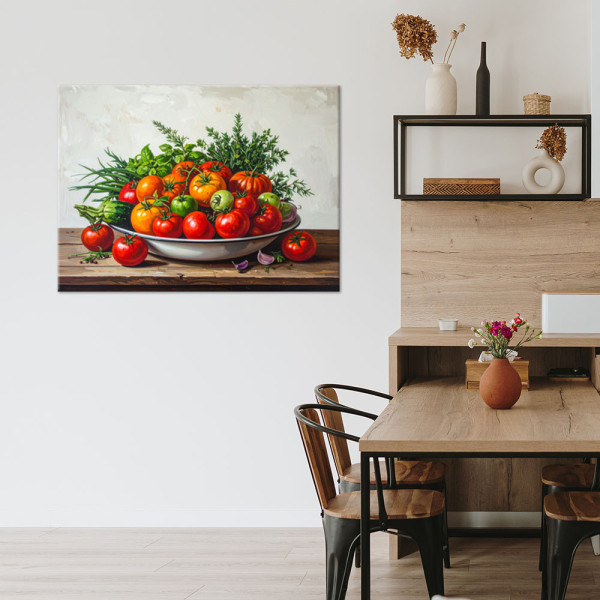 Obraz do kuchni jadalni restauracji, Martwa natura pomidory i zioła 30x20