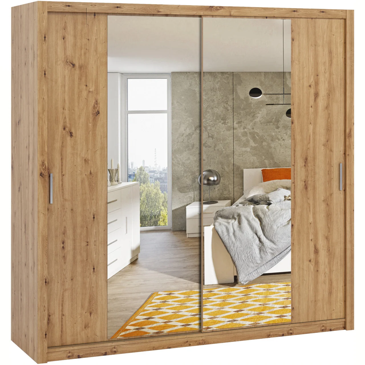Szafa przesuwna z lustrem 220 BOSCO BO11 dąb artisan