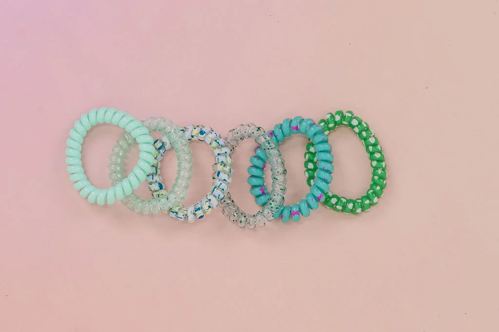 Green & Aqua Coil Hair Ties – 6 Pack
