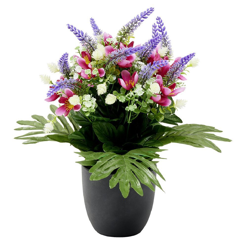 Pot bruyère et rose artificiel Ø25xH32cm