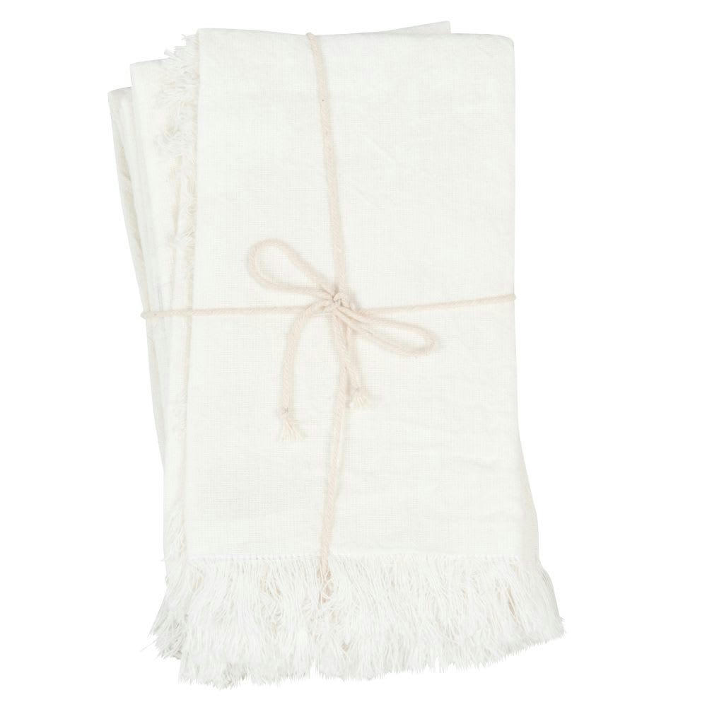 AZILISE - Serviettes en coton bio à franges blanches (x4), 42x42