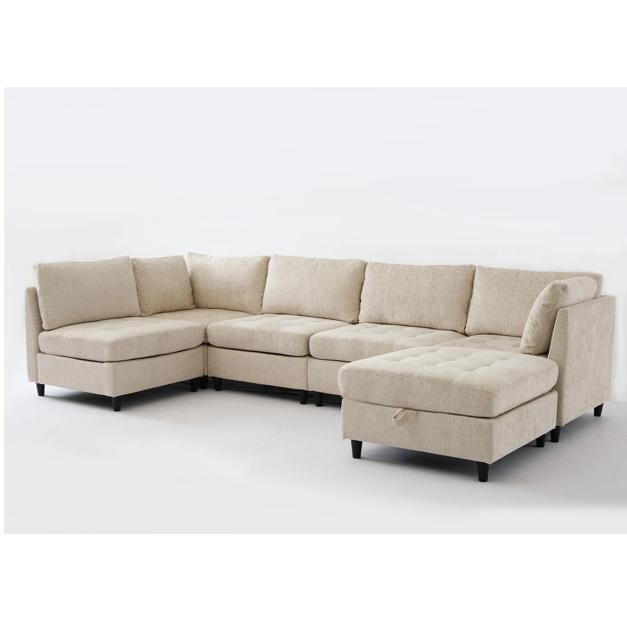 Modern Modular Sectional Sofa with Chenille Upholstery and Storage Ottoman for Living Room or Guest Room