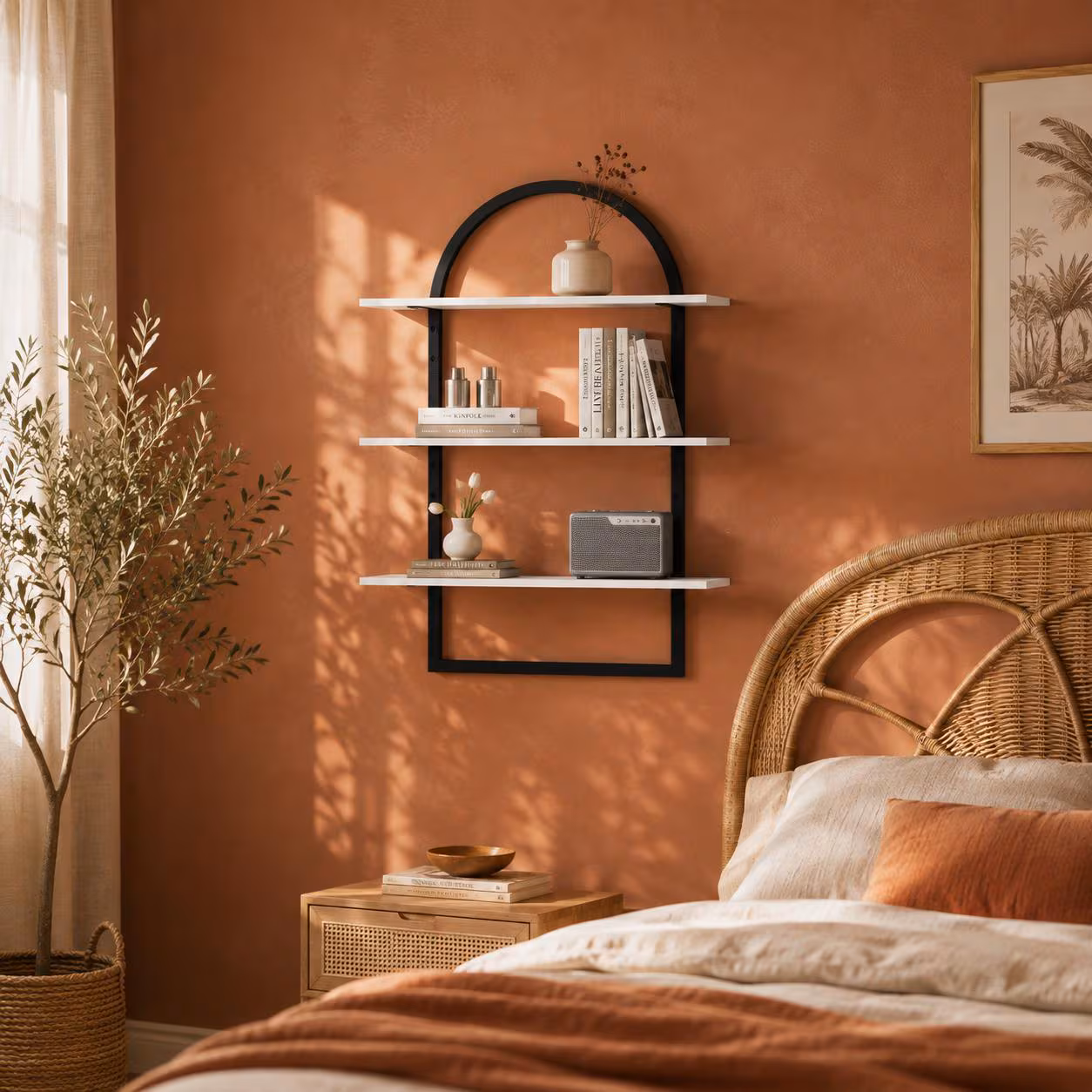 Arched Wall Shelf 3 Tier | Modern Boho Wood Metal Shelving Unit