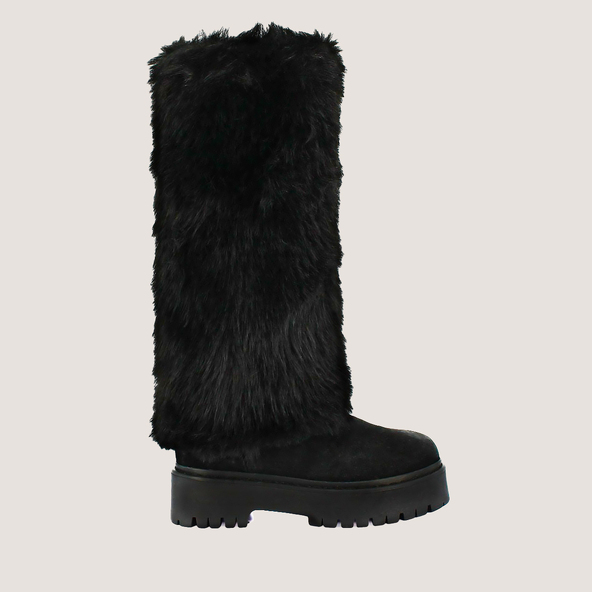 Bottes à poilsen croute noire et fluffy noir | RUSSEL