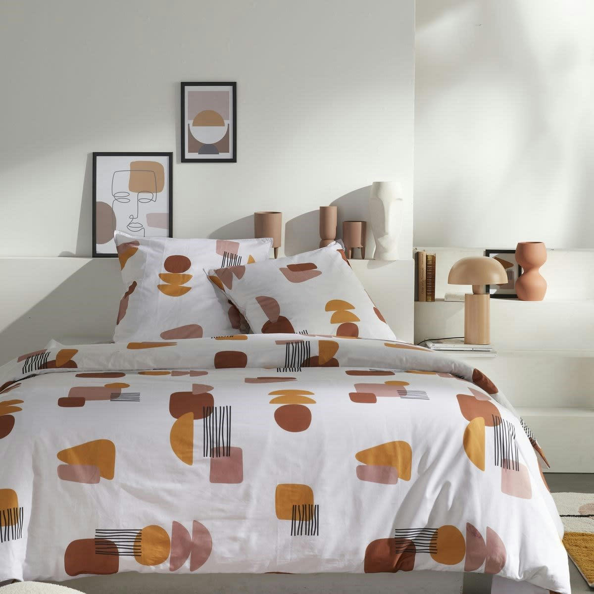 RETRO MOOD - Parure de lit imprimé en coton blanc 240x220
