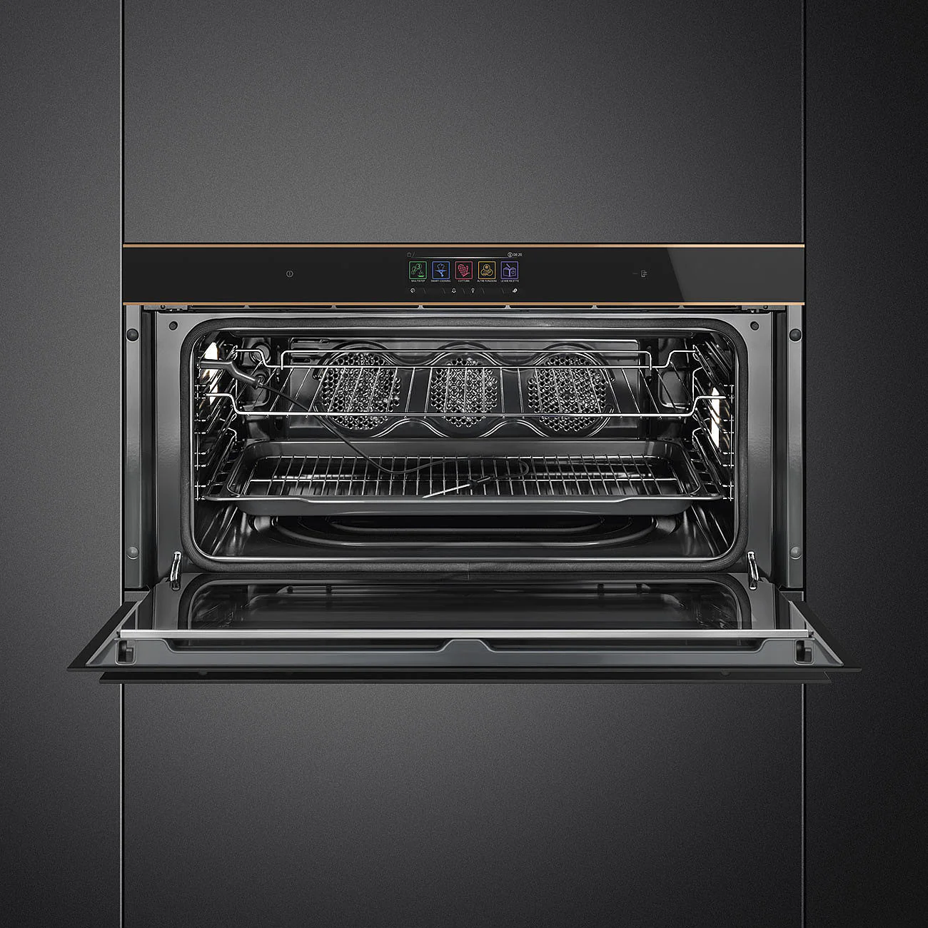 90cm Reduced Height Dolce Stil Novo Pyrolytic Wi-Fi Oven Copper Trim