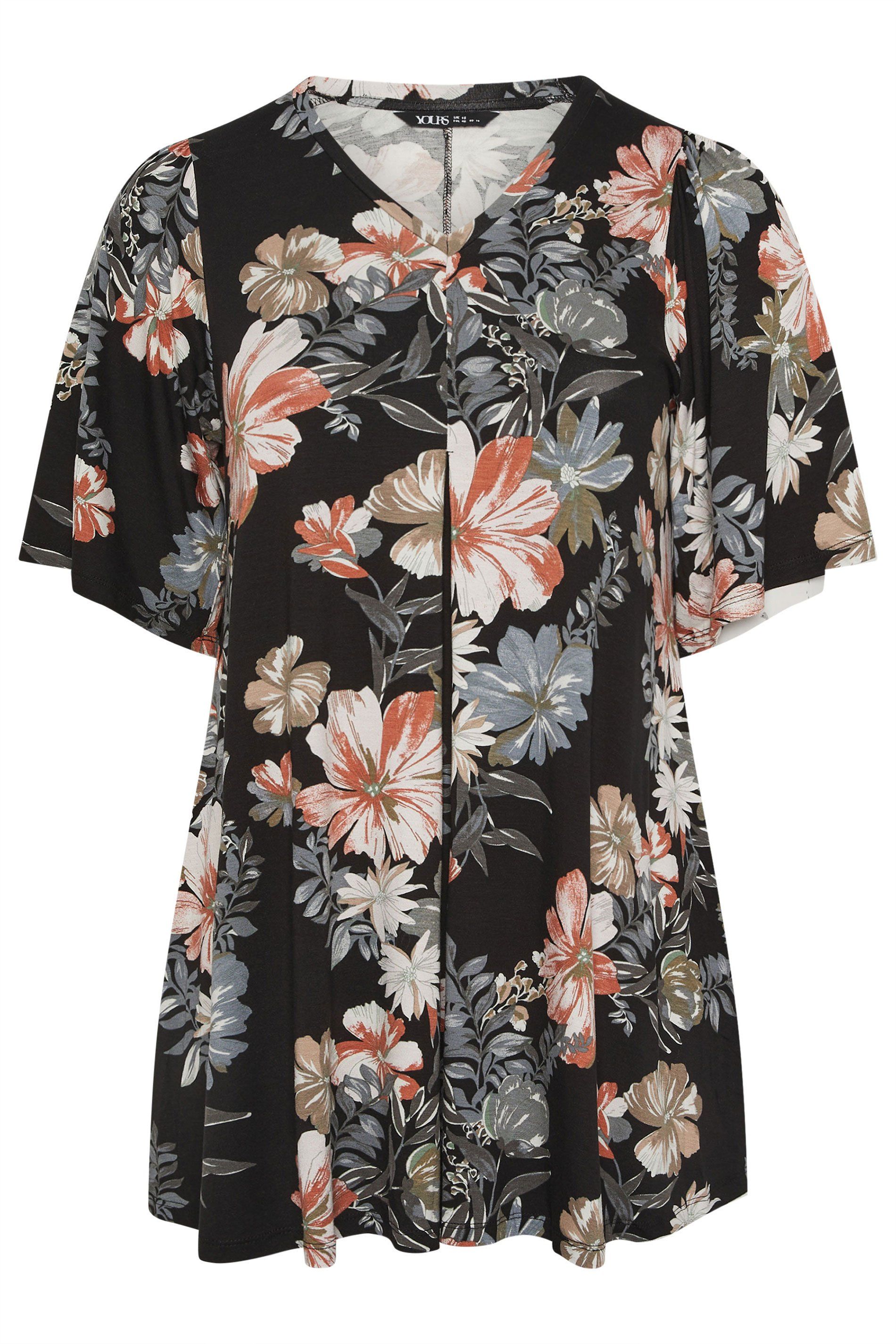 Yours Floral Print Pleat Front Top