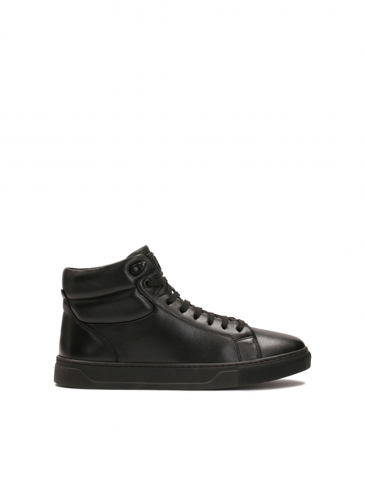 High-top sneakers made of natural leather in black color
