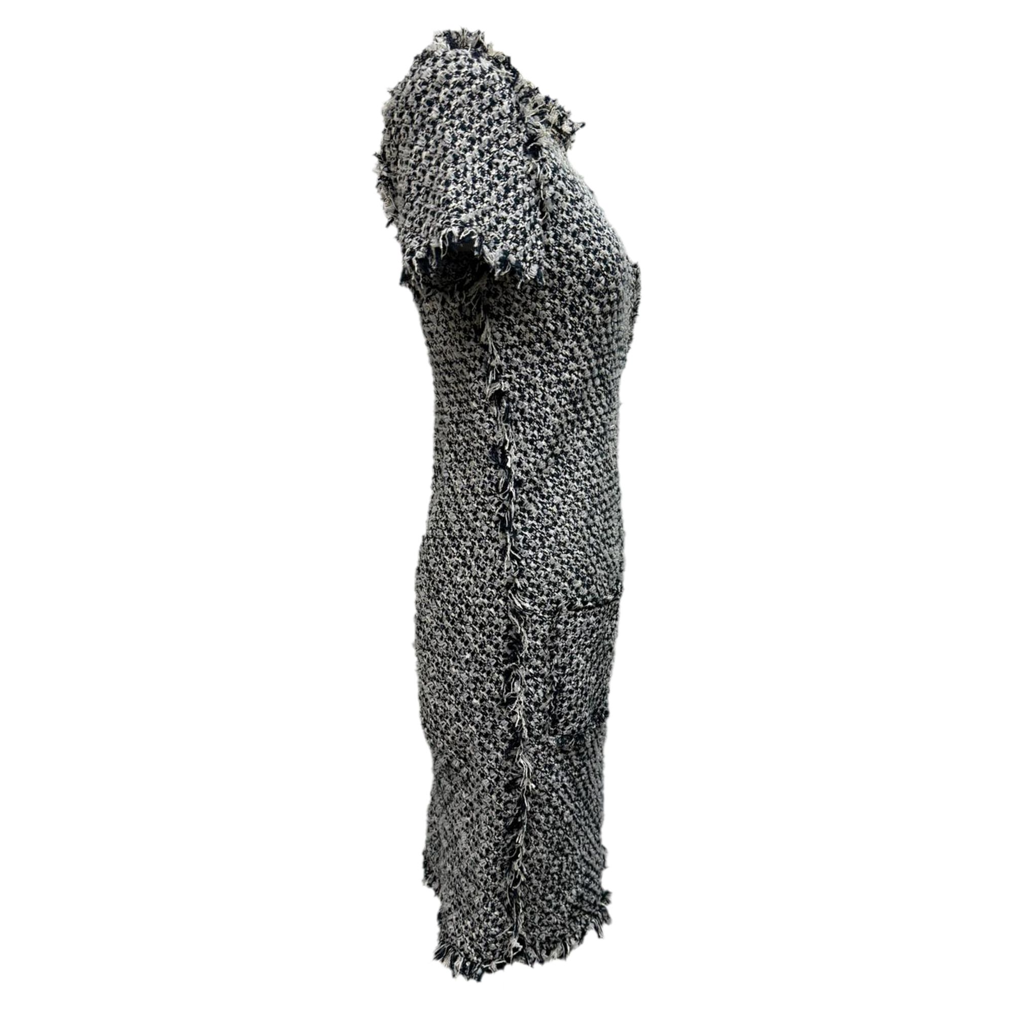 Lanvin Preloved Tweed Short Sleeve Mini Dress in Black and White Cotton