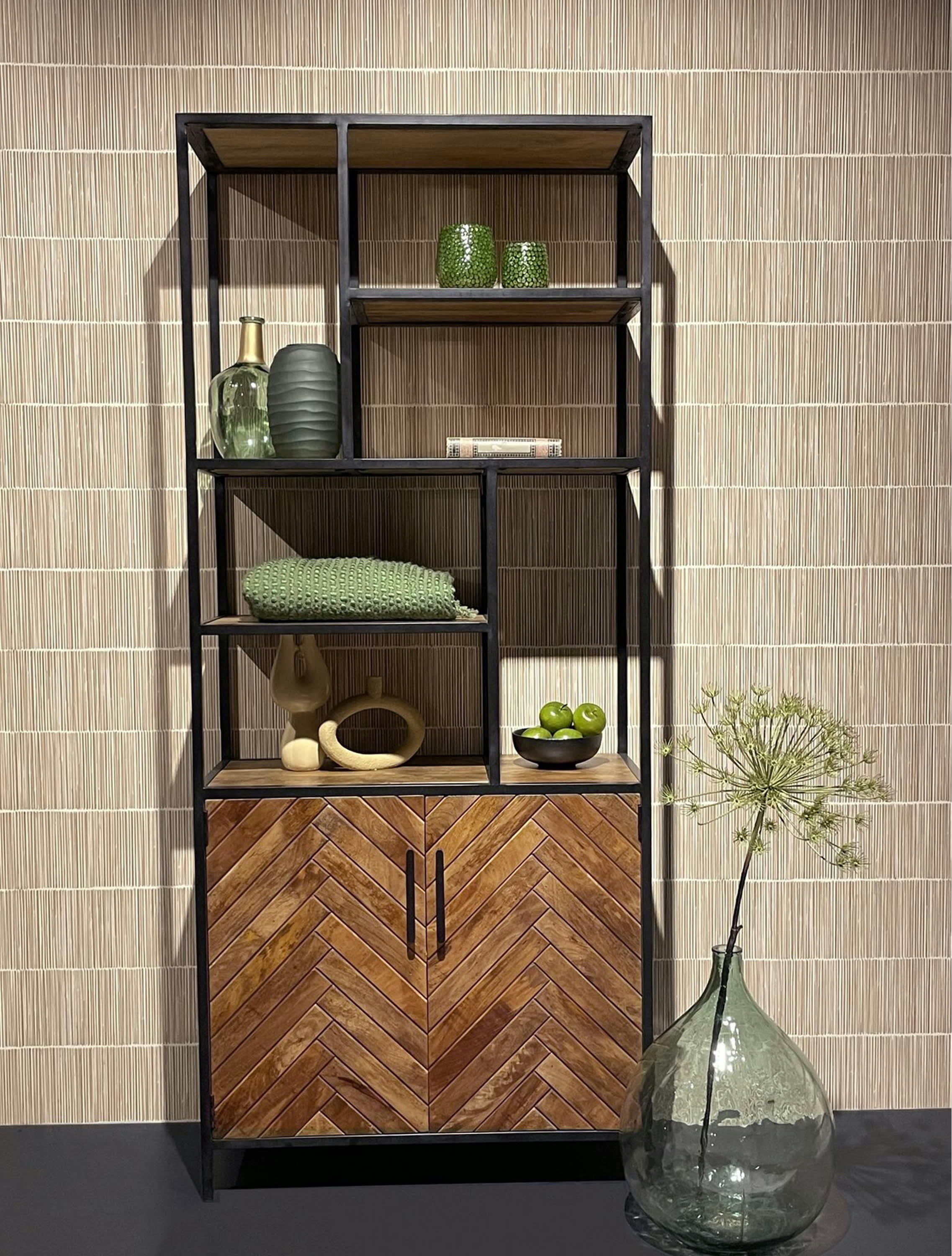 MADRAS - MADRAS-Buffet haut 2 portes en Manguier massif et métal