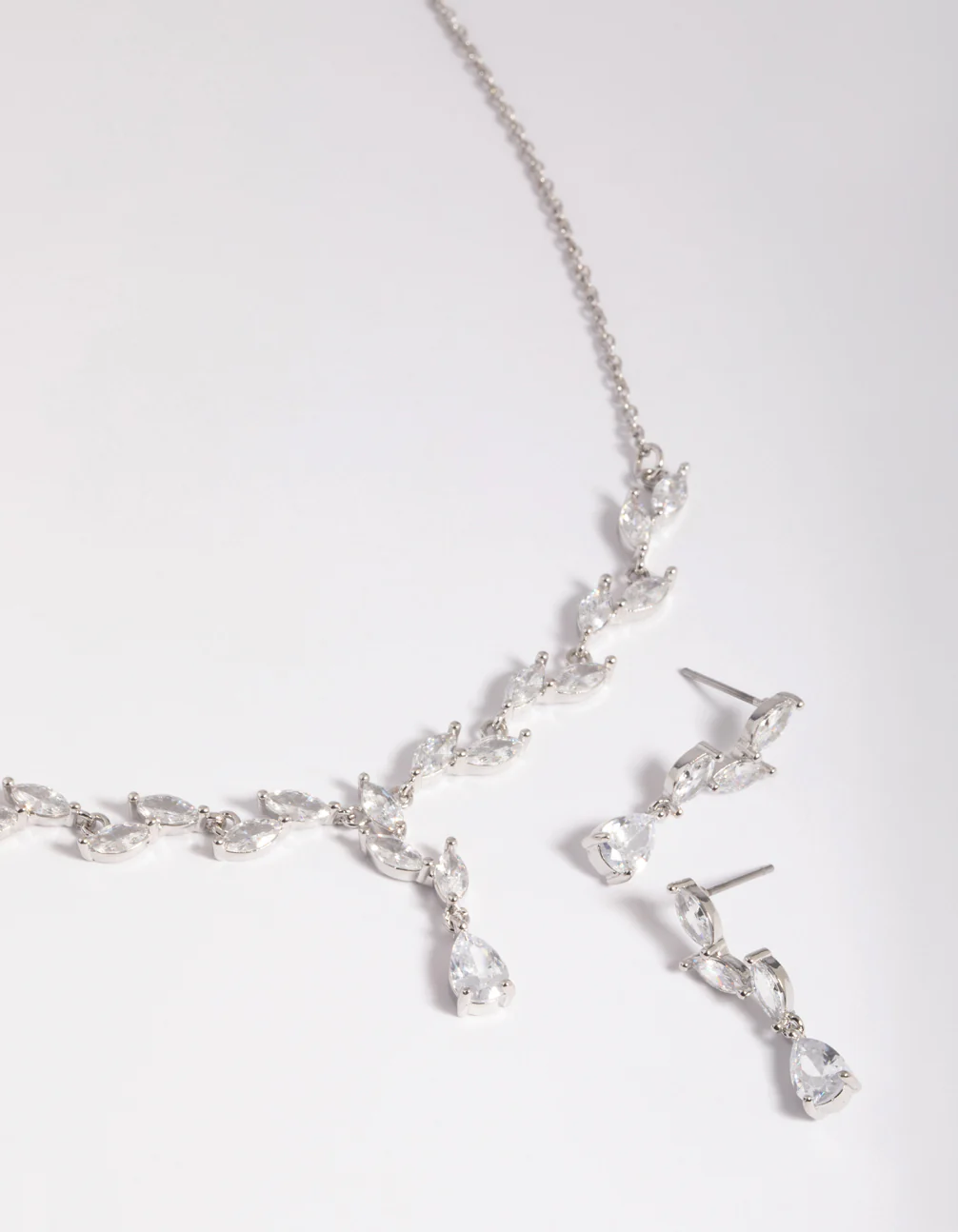 Silver Diamond Simulant Vine Necklace & Earrings Set