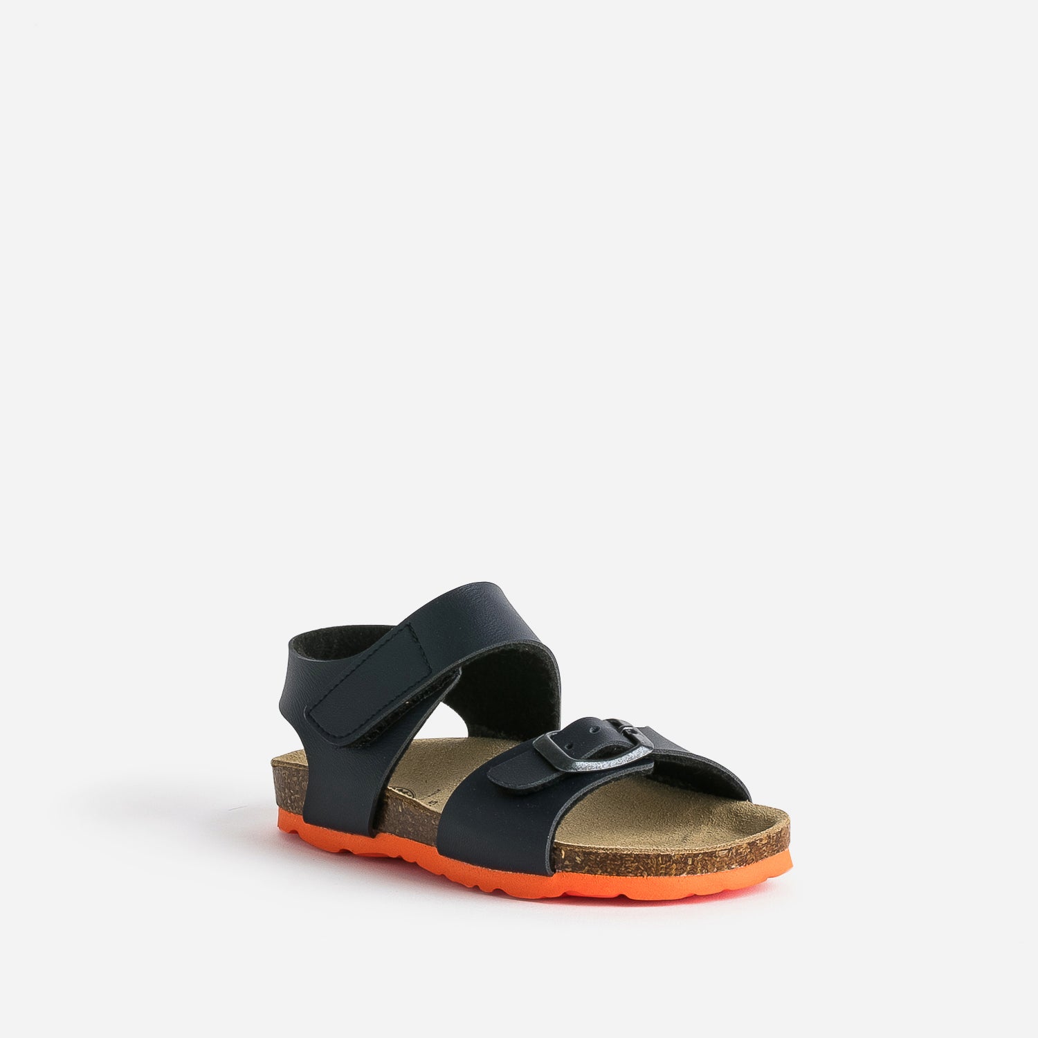 Sandale anatomique BUGGY marine cuir semelle orange