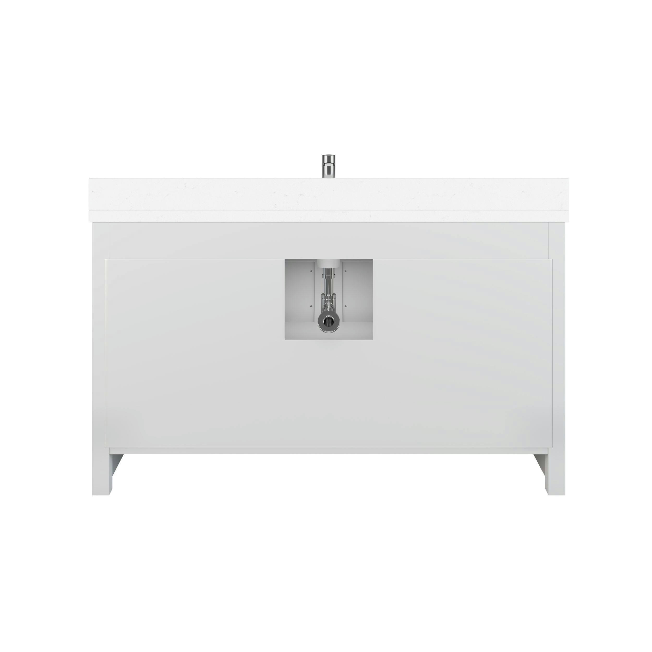 Urban Bathe Callan Bathroom Vanity with Solid Wood Top, White/Carrera, 60-in