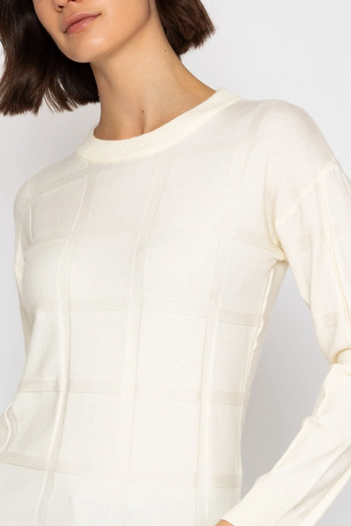 Cream Embossed Geometric Knit Jumper