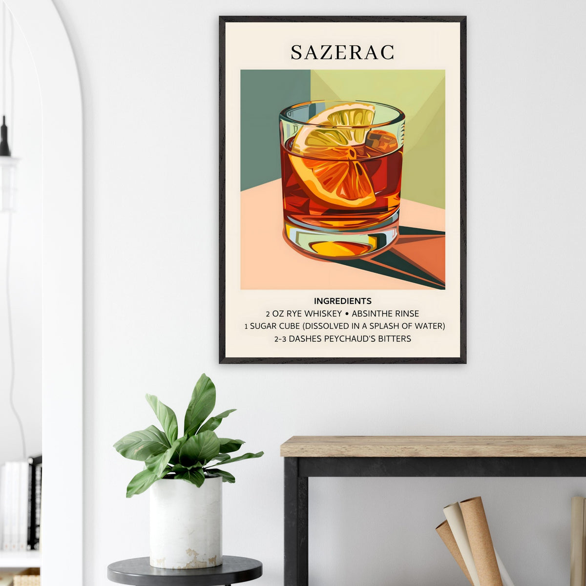 Artfulprints Poster Sazerac cocktail - Ingrediënten  - 70x100 cm - Meerkleurig