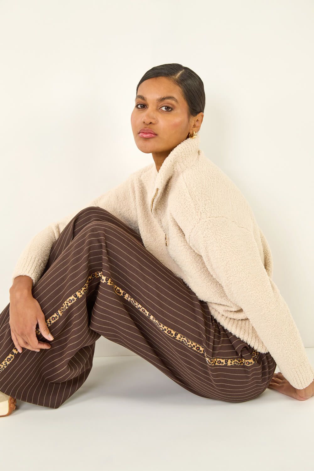Roman Fluffy Zip Front Knit Jumper