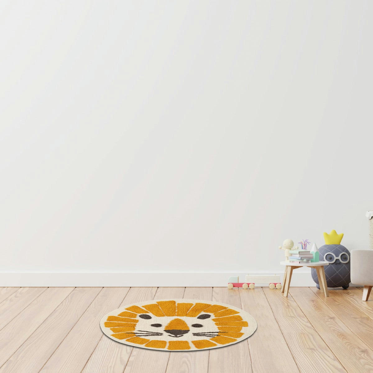 LION - Tapis enfant rond coton orange 70x70cm