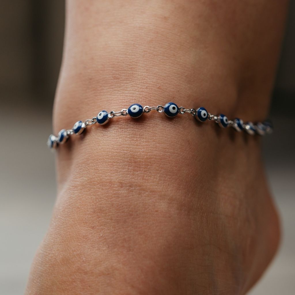 The Colourful Aura Golden Blue Evil Eye Protection Charm Adjustable Turkish Beaded Payal Anklet