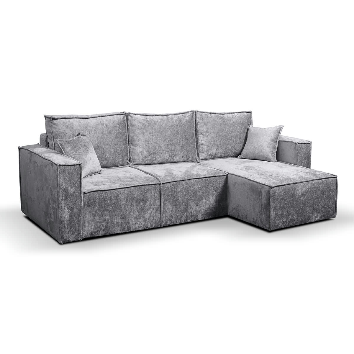 - Canapé d'angle réversible convertible 3 places coffre velours gris