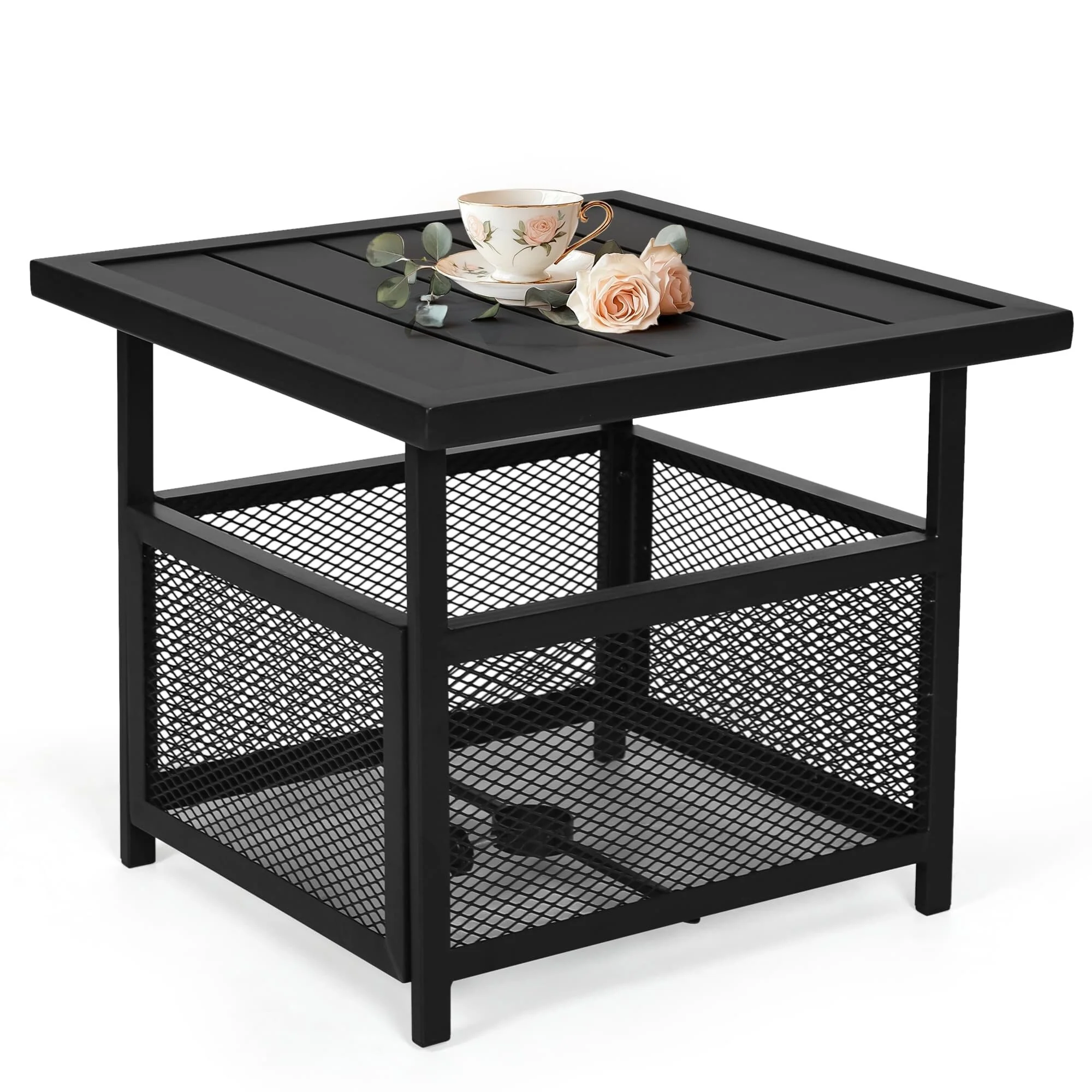 Outdoor Patio Side Table Coffee Bistro Table with 1.57'' Umbrella Hole