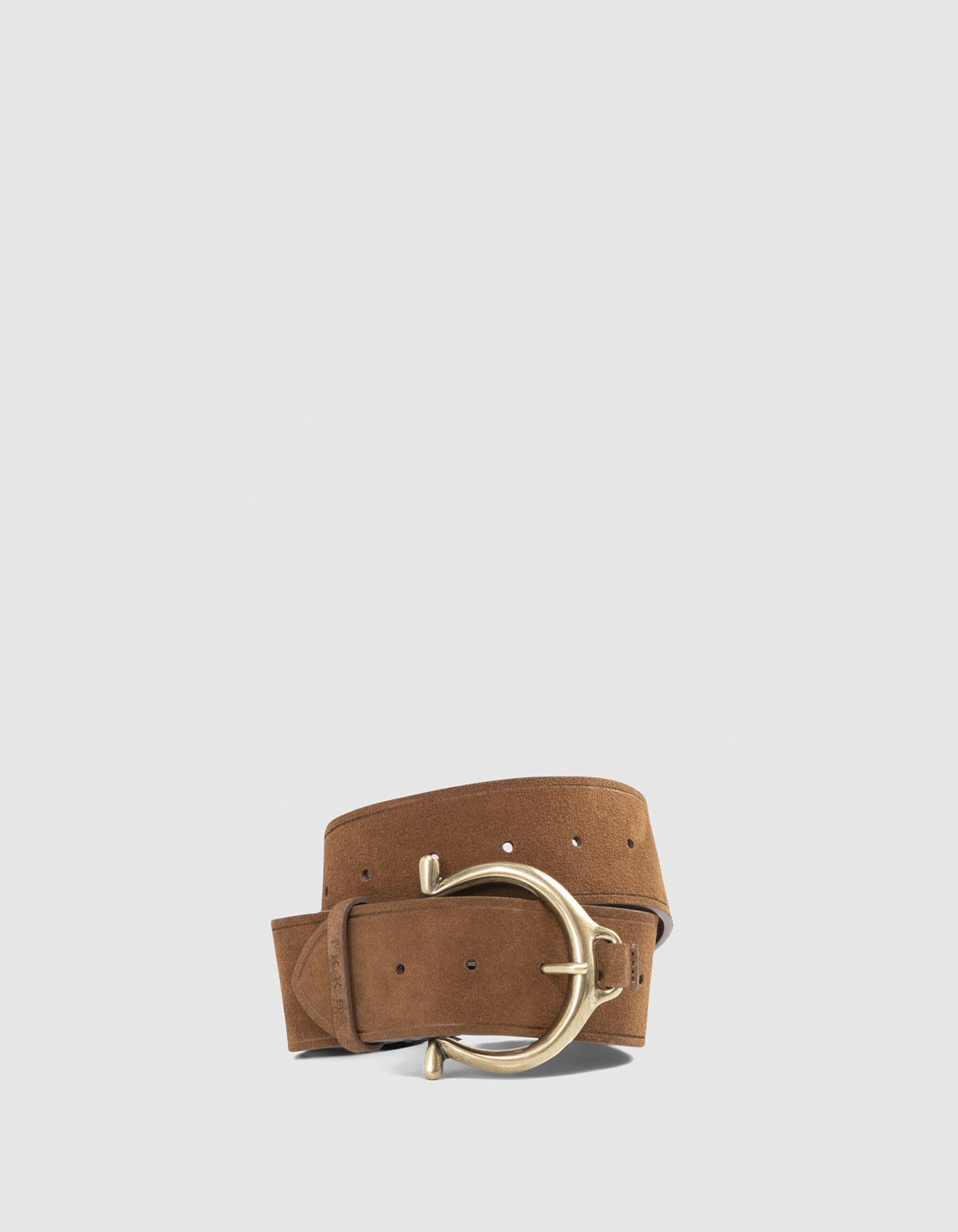 Ceinture robe cuir velours camel boucle ronde Femme
