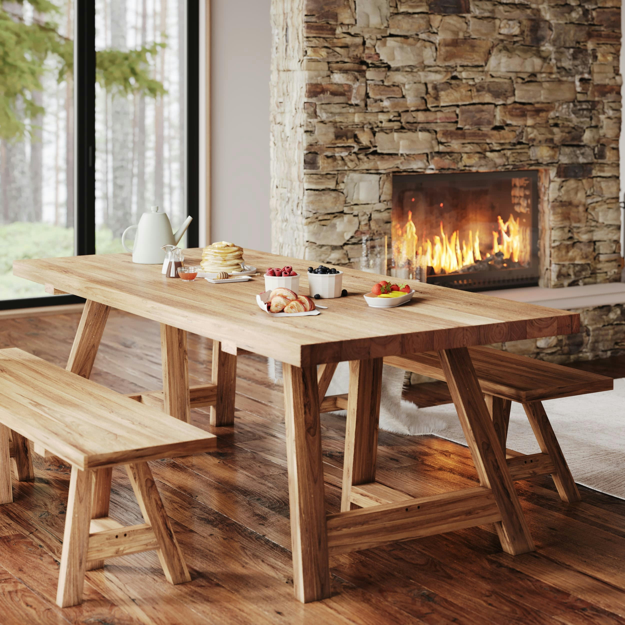 MAIWENN - Table rectangulaire 8 personnes en bois de teck recyclé 220 cm