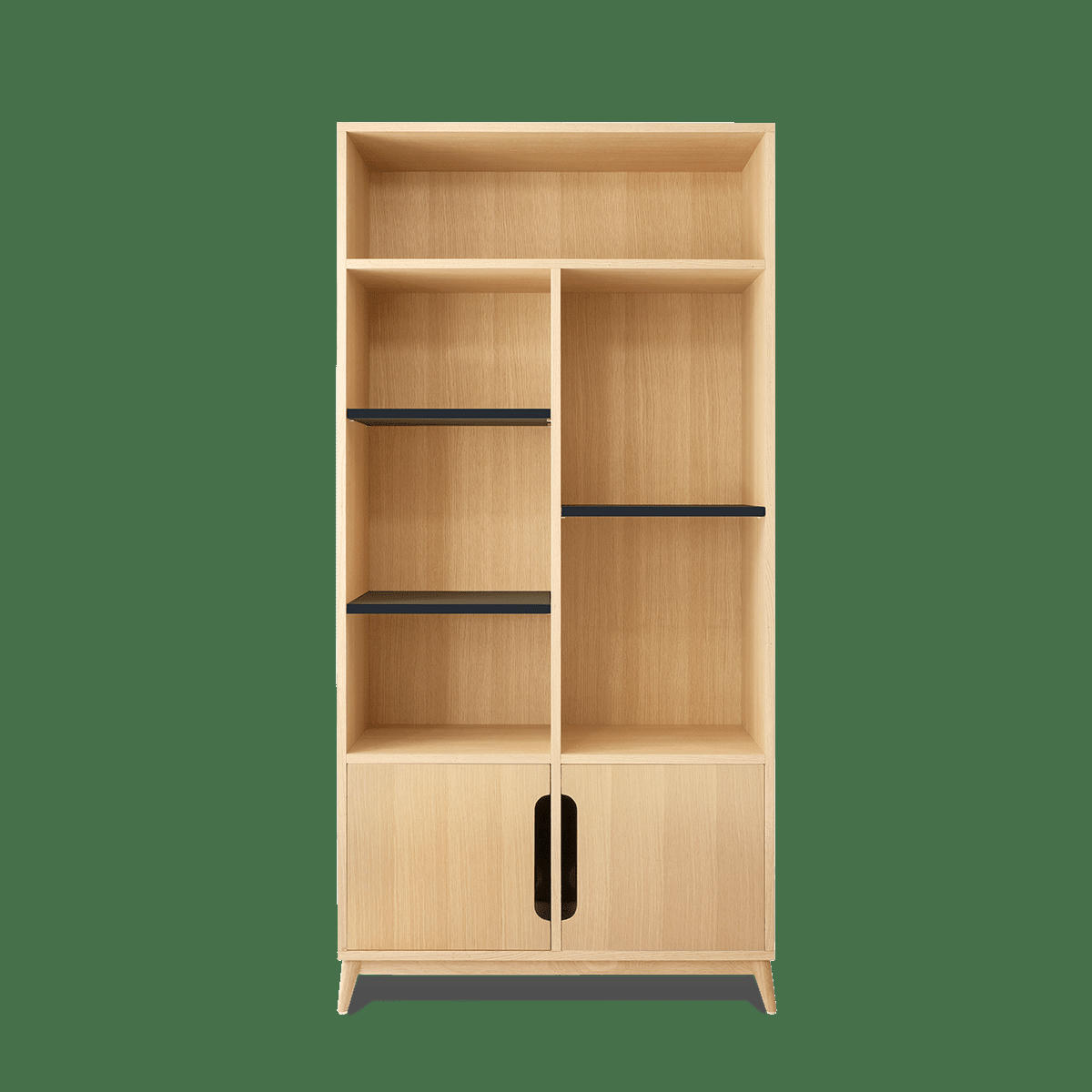 BOOK - Bibliotheque peu profonde couleur chêne et gris, 2 portes- 175*86*40.