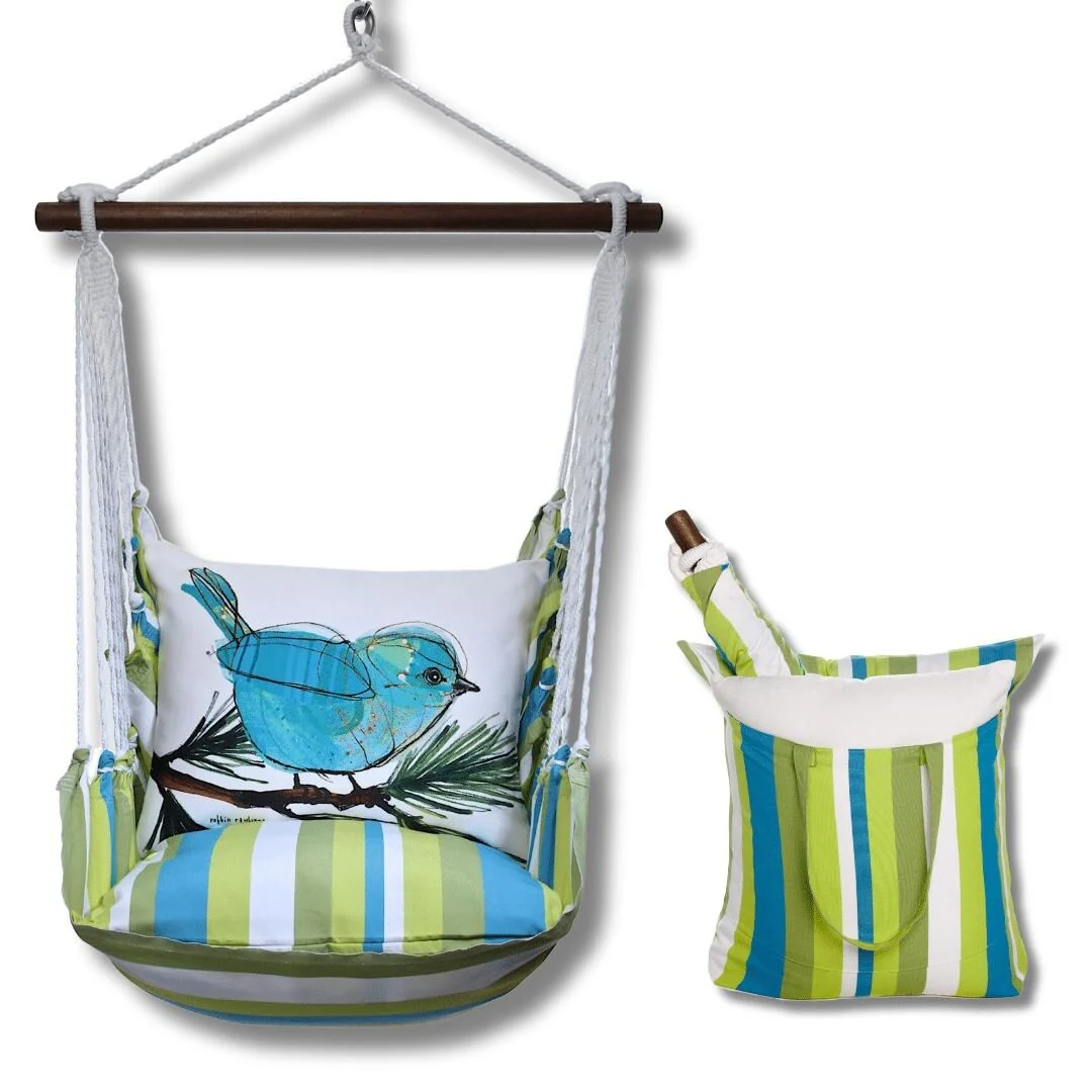 Magnolia Casual Swing Set 4 piece - Beach Boulevard Stripe w/ Blue Bird on Branch