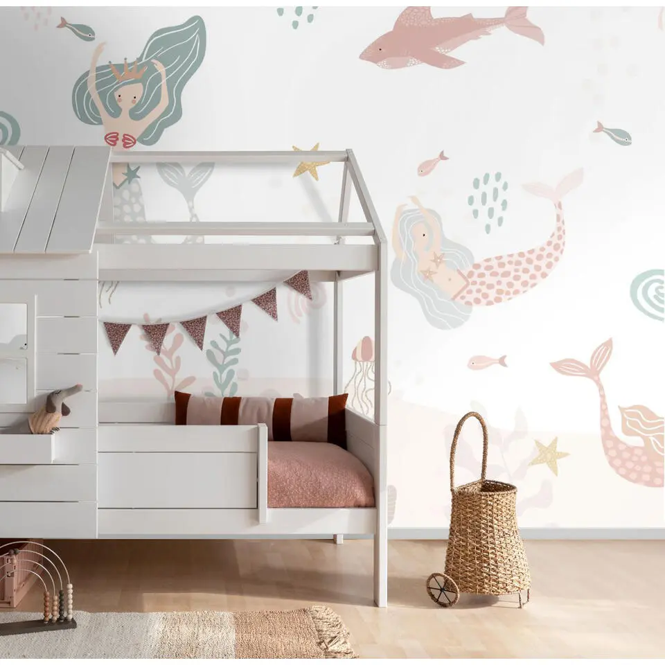 ESTAhome fotobehang zeemeerminnen wit, roze en blauw - 300 x 279 cm