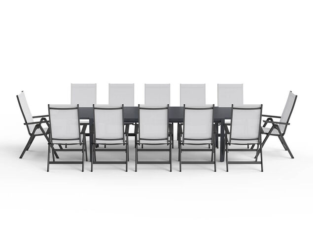 Frankie-Jette 13 Piece Extension Dining Setting - Gunmetal Grey